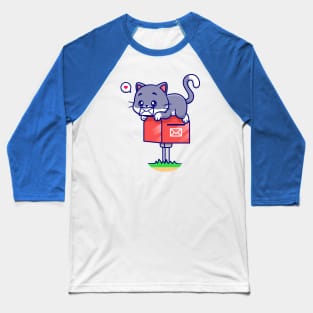 Cute Cat On Mailbox Cartoon Baseball T-Shirt